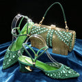 Women Purple Rhinestone Shoes Matching Bag Set Italian Design Chunky Heel Pumps Tassel Clutch Purse Nigeria Wedding Party Dress