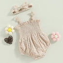 Lovely Princess Newborn Baby Girls Summer Rompers Clothes Lace Flower Strap Sleeveless Ruffles Hollow Rompers Jumpsuits Headband