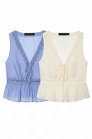 Women Solid Bowed Lace Up Pullover Vest Female Chic Lady Tanks Tops