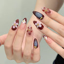 24Pcs Red Almond Bow Heart Designs Press on Nails Patch Wearable Elegant Full Cover Nail Tips