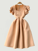 Women Elegant Ruffles Dress Summer Short Sleeve A Line Vintage Dresses Ladies Casual Solid Party Dress