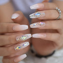 Nails Pink White Gradient Nails Luxury 3D Diamond Rhinestone Inlaid Steeple Long Nail