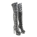 Leopard print knee-high boots on a white background, Obroi