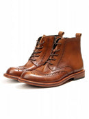 Handmade Vintage Carving High Top Brogue Shoes Men Genuine Leather Boots Casual Men Short Boots