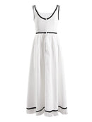 Women Vest Dress Square Collar Sleeveless Backless Contrast Tassel Zipper Dresses Summer