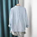 Women Shirts Summer Vintage Turn-Down Collar Loose Casual Female Outwear Tops