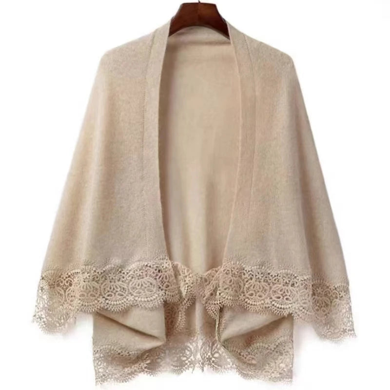 Wool Knitted Shawl With Lace Lace Lace Cardigan Cape Shawl