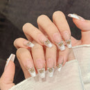10pcs Handmade Press On Nails Pink Gold Butterfly Artificial Nail Tips With Rhinestones Design