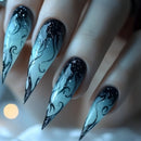 Nails with black and white design on a blurred background, Obroi