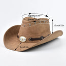 Leather Western Cowboy Hat Bull Shaped Decor Panama Hats For Men Travel Knight Country Hat