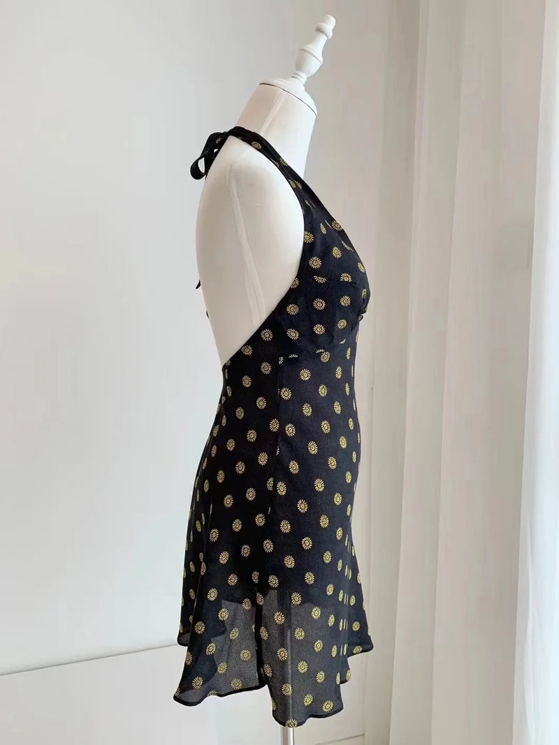 Women Mini Dress Halter V-Neck Sleeveless Backless Strapless dress