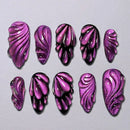 24pcs Black Purple Cat Eye Fake Nails Butterfly Water Drops Press on Nails Cool Punk False Nails