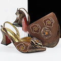 Ladies Party Shoes and Bag Comfortable Square Heels with Hand Bag For Wedding