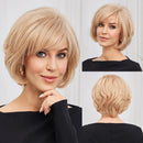 Brown Blonde Hair Wigs Transparent Lace Front Wig Short Layered Wavy Hand-Tied Lace
