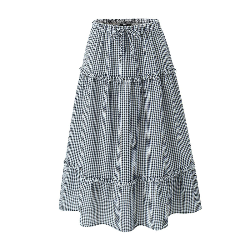 Holiday White Drawstring Low Waist Midi Skirt Women Side Zipper Ruched Swing Skirts Boho