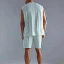 Spring Summer Knitted Short Sleeve T-shirt and Shorts Male Two Piece Set Streetwear Casual