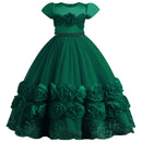 Girl's embroidered flower poncho dress banquet dress Children's pearl embroidered princess dress