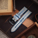 Handmade Italian Waxed Horse Stiff Leather Strap 20 22 24MM Vintage Blue Genuine Leather Strap Thickened to Fit