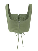 Summer Women Cargo Camis Sleeveless Backless Female Crop Tanks Top Green Bustier