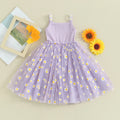 Lavender dress with yellow floral pattern on a beige background, Obroi