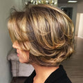 Woman with a stylish short haircut in a salon setting, Obroi