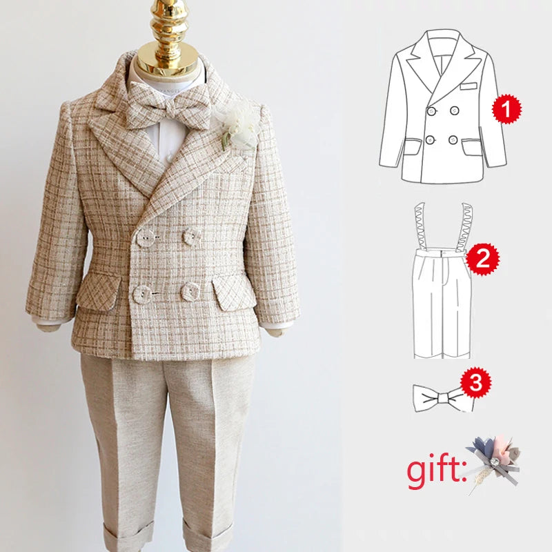 Children Formal Suit Set Boys Wedding Birthday Kids Double Breasted Blazer Pants Clothes