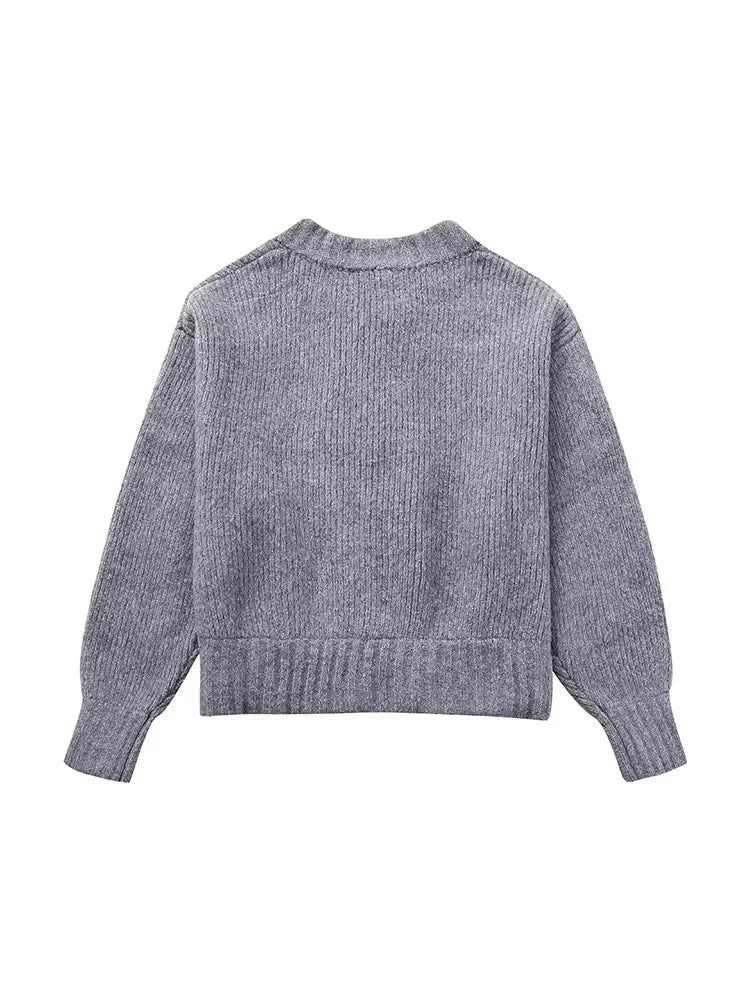 Autumn Women's Zippered Knitted Bomber Jacket Coat Loose Round Neck Casual Sweater Women's Short Top Jacket Thick