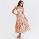 Summer Spaghetti Strap Midi Dress Elegant Casual Floral Holiday Party Dress with Pocket Women Clothing