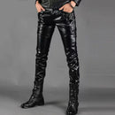 Leather Pants Men Clubwear Trouser Black Soft Basic Faux Leather