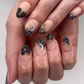 24Pcs Short Round Head Press Nails with Black Dot Design False Nails Simple Detachable Nails Tips