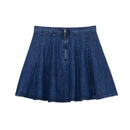 Women Casual Pleated Denim Mini Skirt Female Back Zipper Jeans