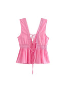 Casual Chic Women Cami Tops Solid Laced-up Backless Sleeveless Short Vest Summer Tops