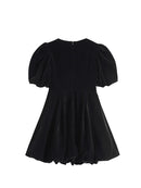 Dress Women Hepburn Flannel Dresses Puff Short Sleeve Elegant Fluffy Frocks
