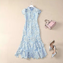 Luxury Embroidery Lace Evening Long Dresses Women Summer Holiday Fishtail Mermaid Hollow Out Dress