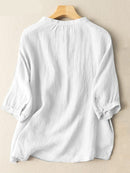 Spring 3/4 Sleeve Women Blouse O-Neck Solid Chemise Femme Cotton Tops Bohemian Casual Holiday Blouses