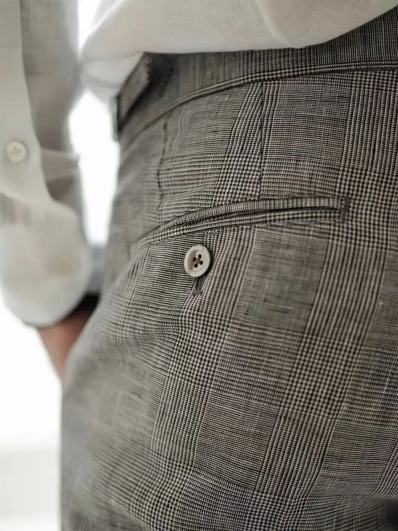 Men Pants Naples Linen Casual British Style Slim Fit Trousers Spring Summer Ankle-Length Suit Pants
