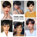Collage of women with short wigs, featuring the text 'Cool Girl Short Wigs', Obroi