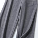 Women Grey Wool Blend Flannel Straight Pants Vintage Elastic High Waist Office Ladies Casual Trousers