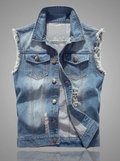 Cotton Hole Denim Waistcoat Men Casual Solid Color Outdoor Slim Fit Mens Vest New Autumn Quality Waistcoats for Men