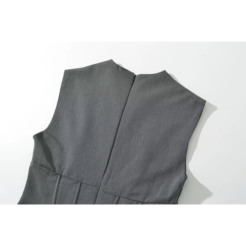 Sexy Sleeveless Mini Dresses Women Back Zipper Slim Waist Elegant Tank