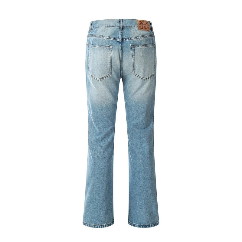 Washed Blue Ripped Hole Flared Pants Mens Streetwear Distressed Denim Pants Men Trousers