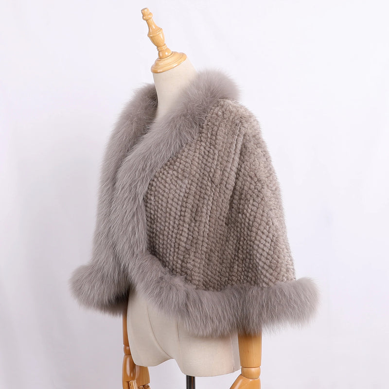 Luxury Genuine Mink Fur Knitted Shawl Wrap Opera Cape Fox fur women Lady mink fur coat Jacket Stole