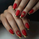 Snowflake Nails Christmas False Nails Press on Nails with Glue Red Glitter Christmas Press on Nails
