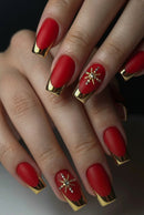 Snowflake Nails Christmas False Nails Press on Nails with Glue Red Glitter Christmas Press on Nails