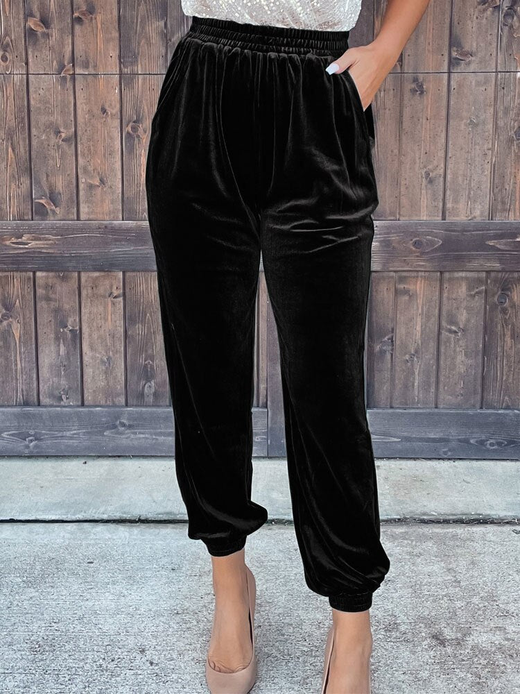 Autumn Velvet Pants Women Velour Trousers Ladies Casual Green Loose Elastic Pants For Women