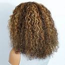 Curly hair with brown and blonde tones on a white background, Obroi