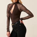 T-Shirts Autumn Casual Simple Hollow Out Stand Collar Streetwear T-Shirts For Women