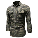 Men Denim Shirts Soft Lapel Camouflage Shirt Jacket Man Casual Slim Tops Shirt Male