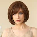 Short Straight Lace Front Human Hair Wigs with Bangs for  Bob Natural Wavy Layered Wigs