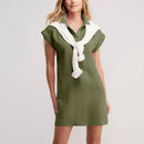 Elegant Dresses For Women Vintage Turn Down Collar Short Sleeve Button Up Streetwear Dresses Robe